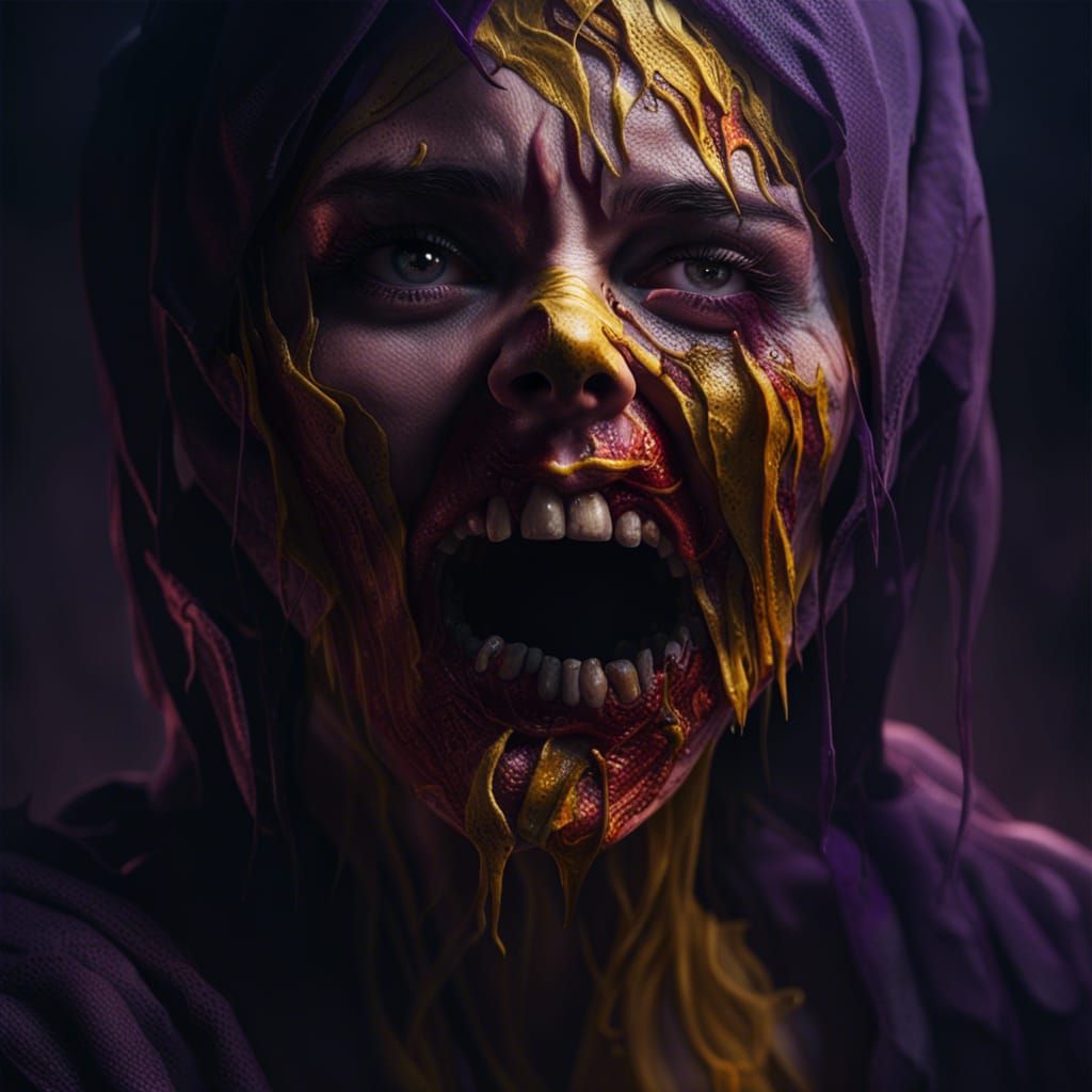 Terrifying Horror: Woman Ripping Skin in Dark Fantasy Style
