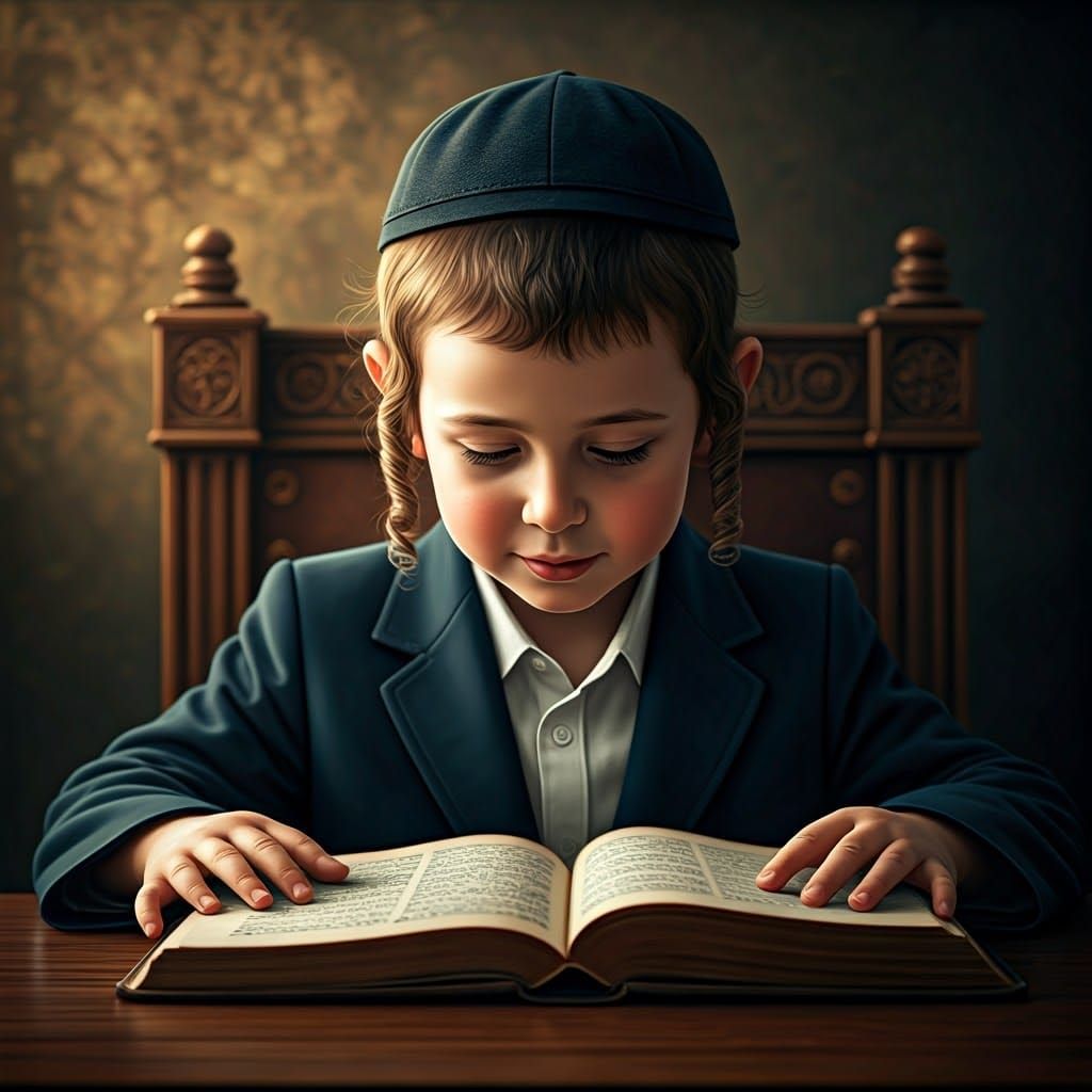 Ultra-Orthodox Boy Reading: Hyper-Realistic Concept Art