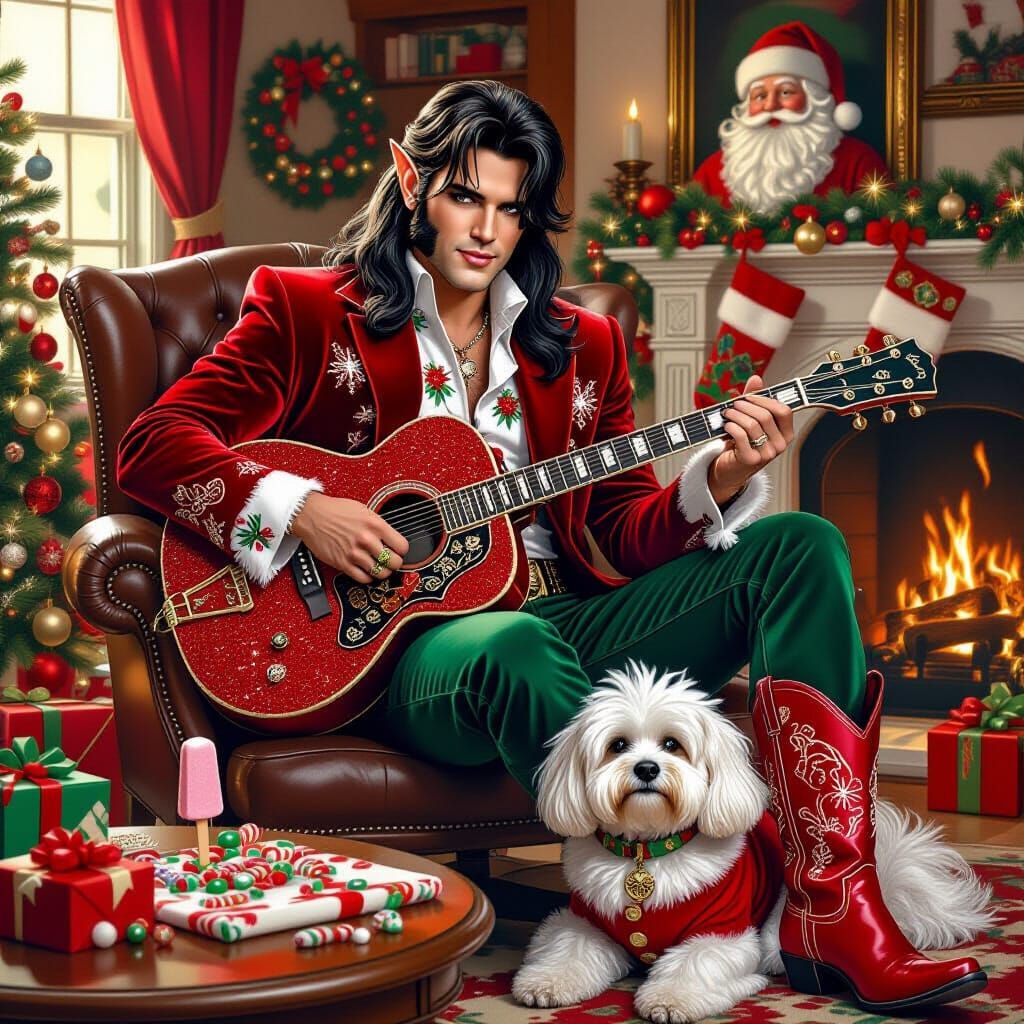 Elvis Elf Christmas Scene in Fantasy Realism
