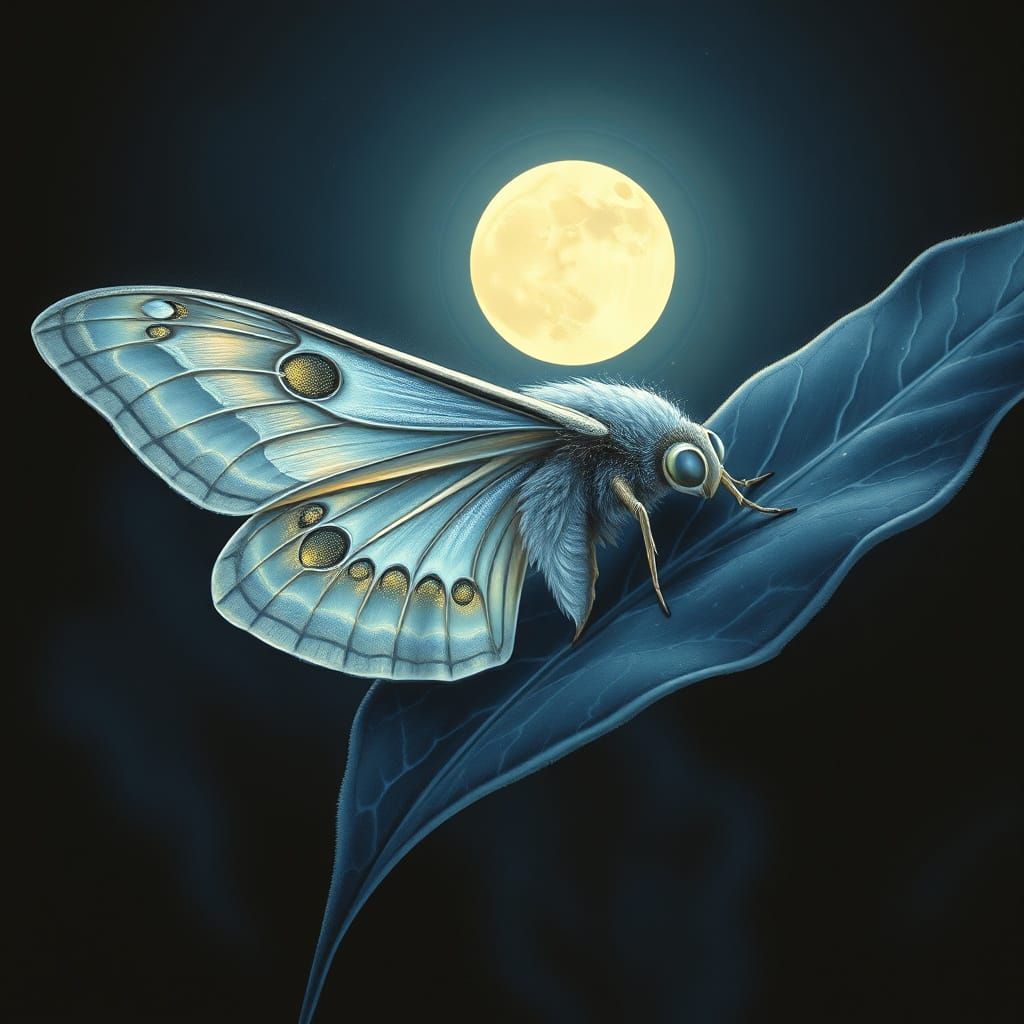 Ethereal Lunar Moth Illuminated by Moonlight