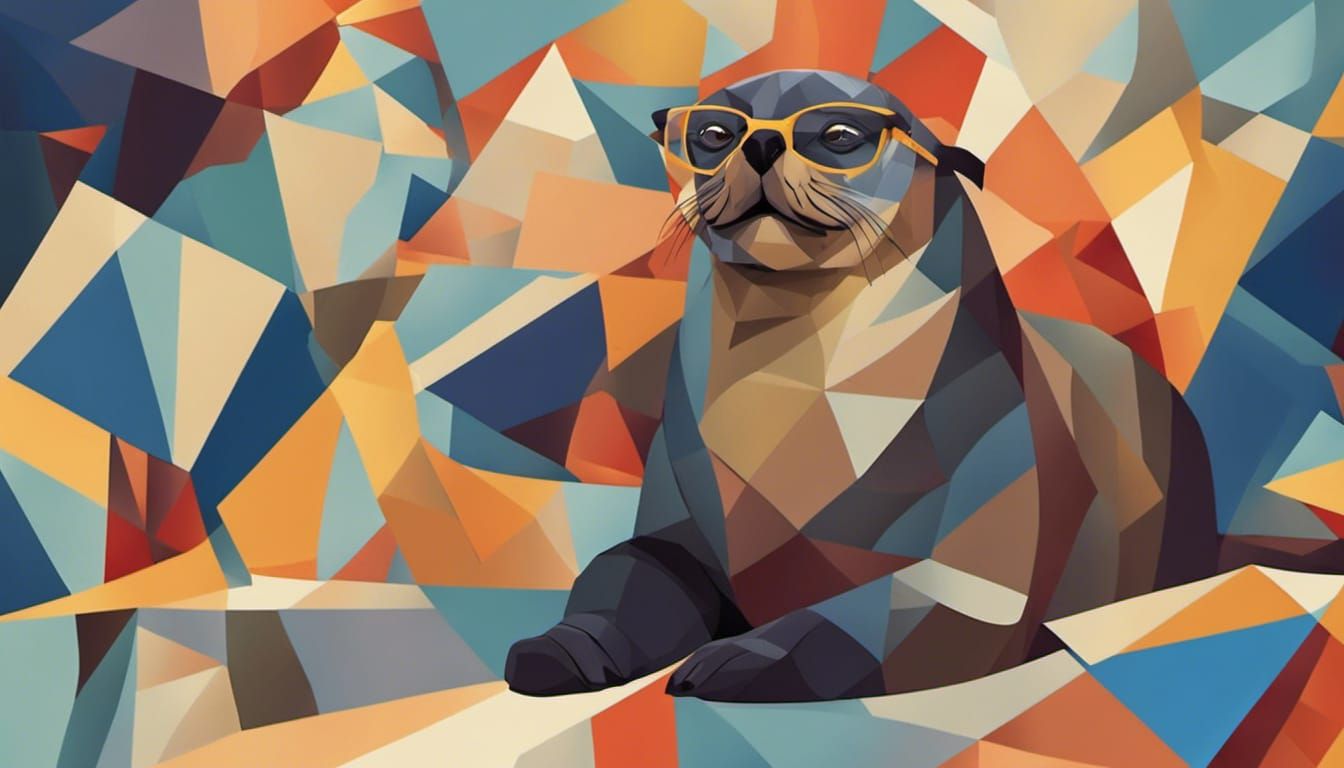 Sea Lion with Glasses in Cubist Art Deco Style