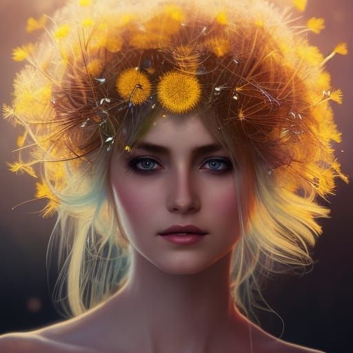 Dandelion Elf Portrait in Hyperdetailed Concept Art Style