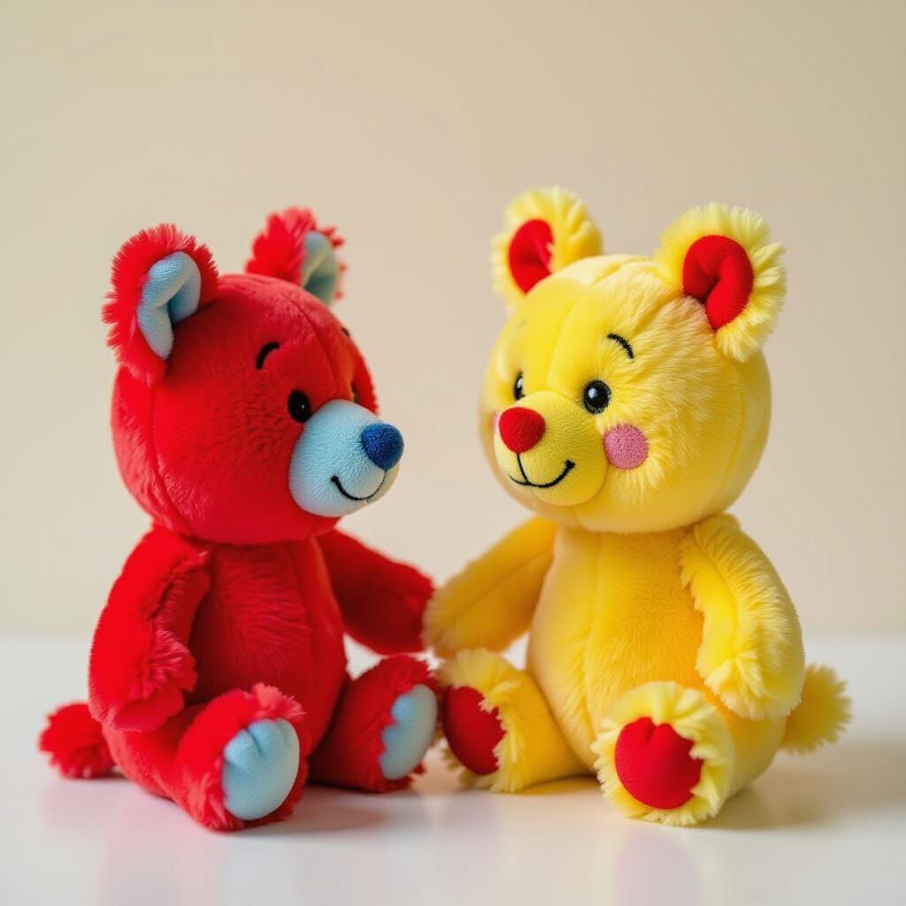 Cute Plush Toys Greeting Each Other in Children's Book Style