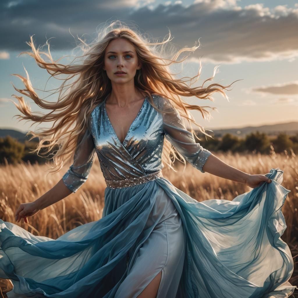 Elegant Blonde Woman with Flowing Hair Portrait