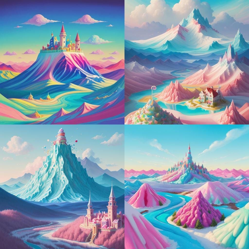 Ice Cream Sundae Mountains in Candyland Gouache