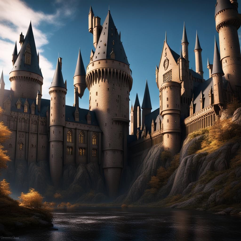 Detailed Matte Painting of Hogwarts in Deep Color
