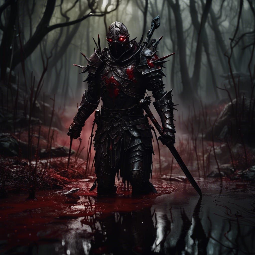Animated Black Armor Champion in Desolate Swamp