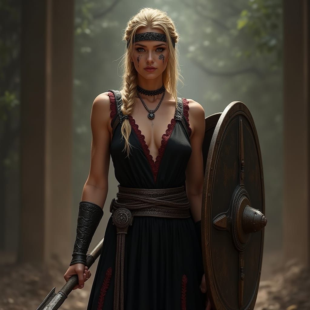 Germanic War Goddess in Dark Fantasy Style