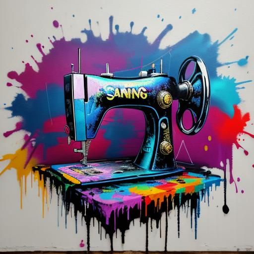 Sewing Machine in Graffiti Splash Art Style