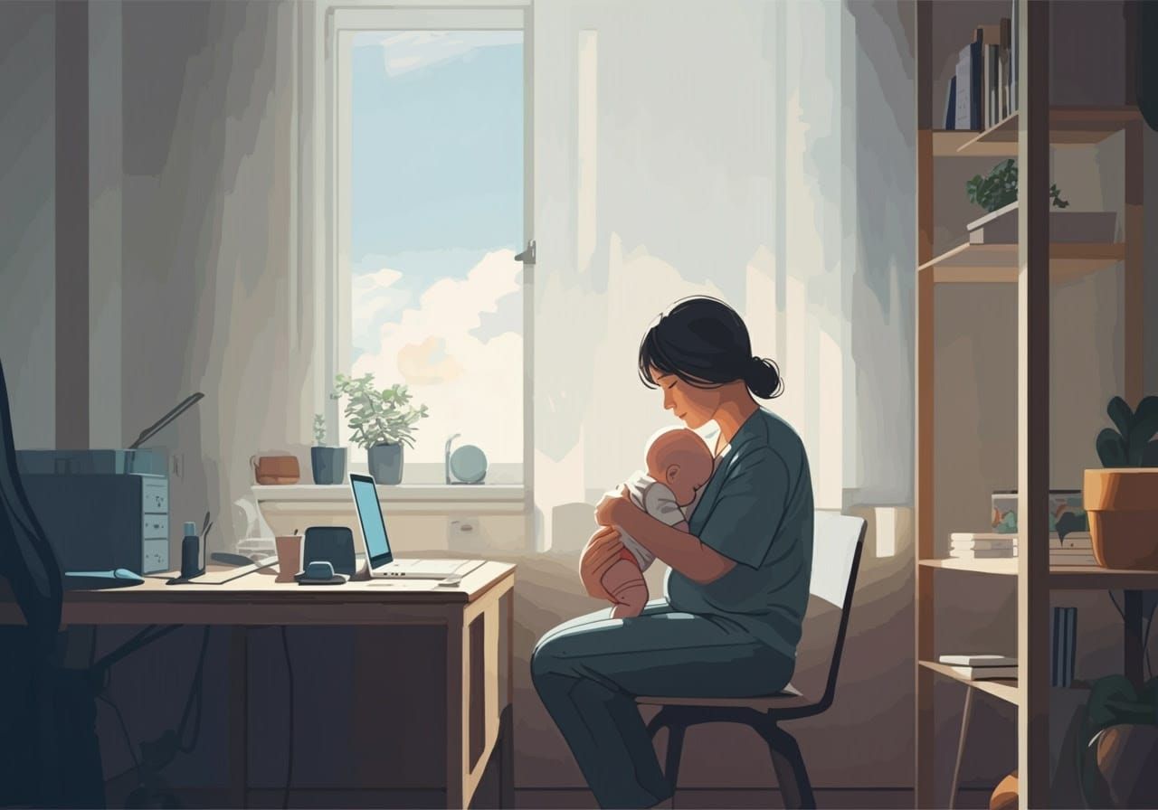 Mother and Baby in Sunlit Digital Art