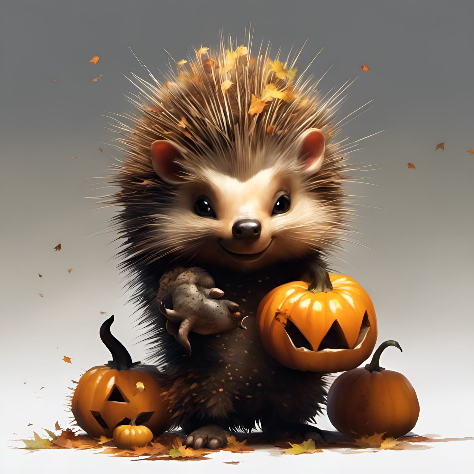 Chibi Porcupine with Pumpkins in Detailed 3D Style