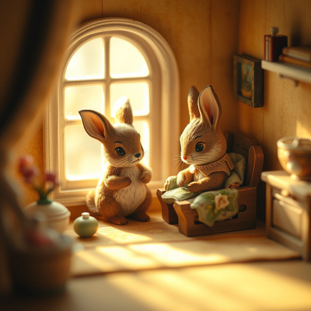 Whimsical Miniature Companion in Watercolor Style