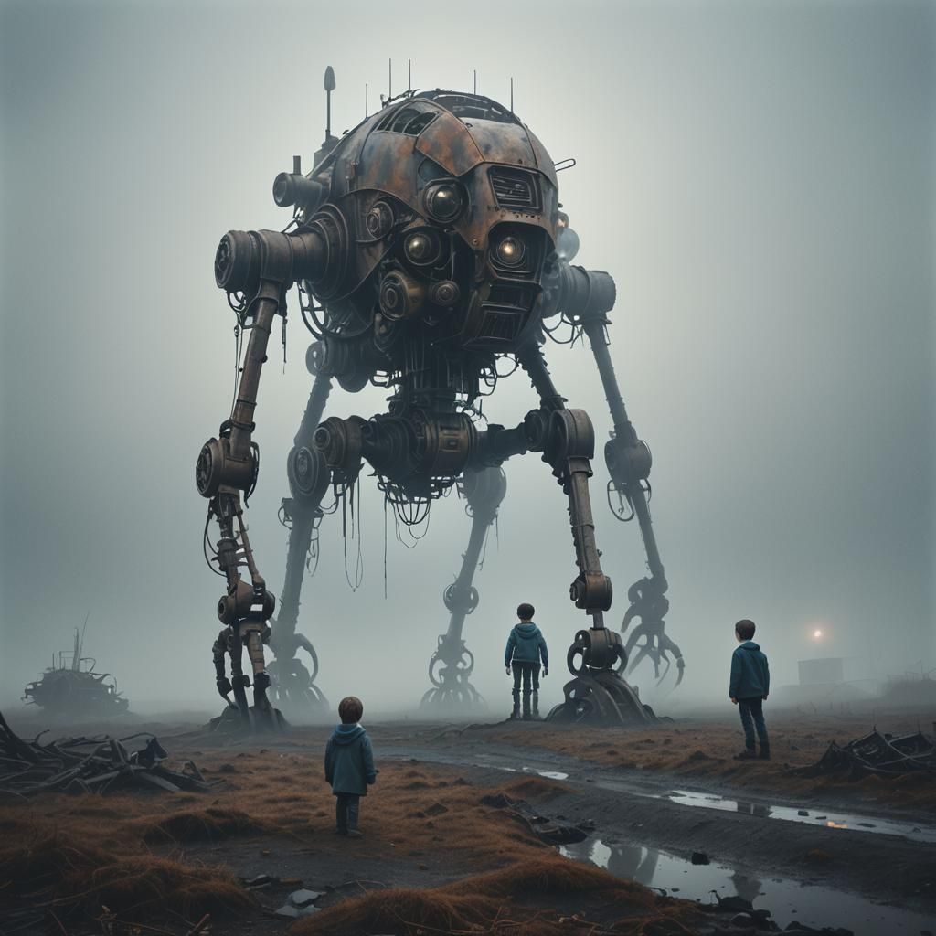Eerie Surreal Landscape with Alien Machinery