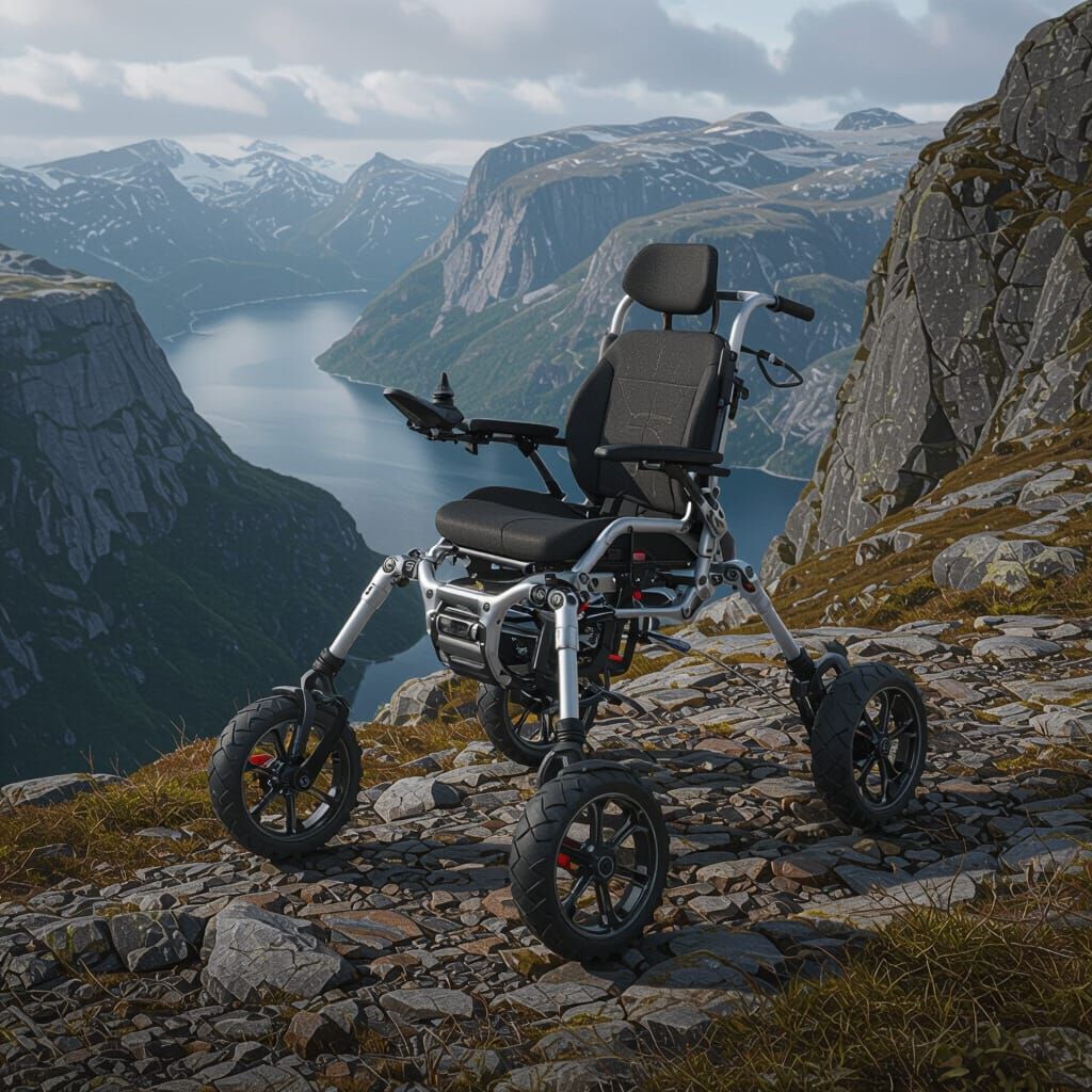 Futuristic Spider Wheelchair Climbs Rocky Mountain Trail