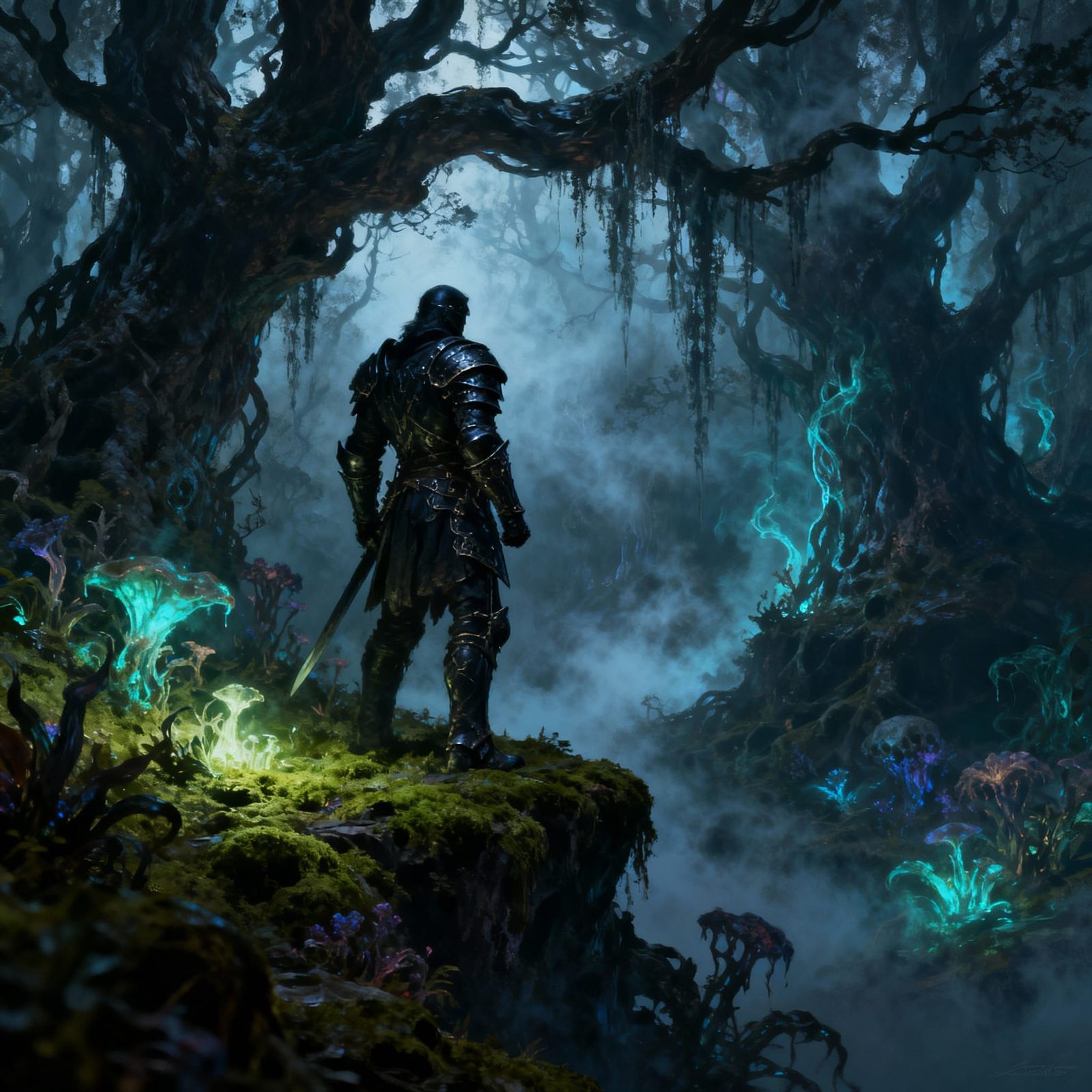 Lone Warrior in Enchanted Forest