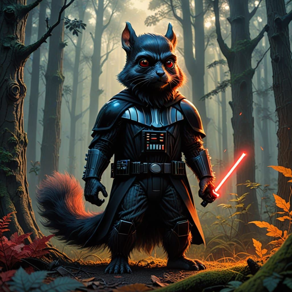 Darth Vader Squirrel in Sci-Fi Forest