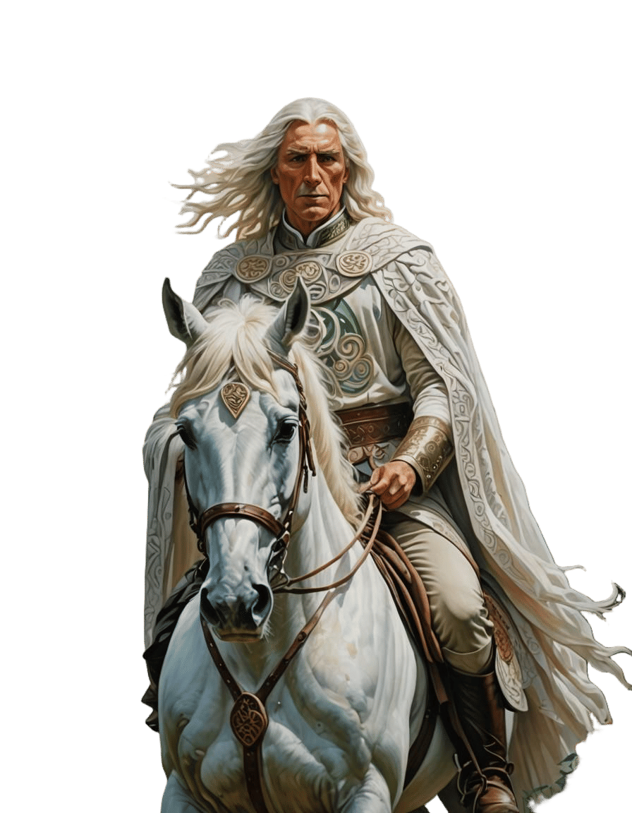 Celtic Chieftain on White Horse in Surrealist Style