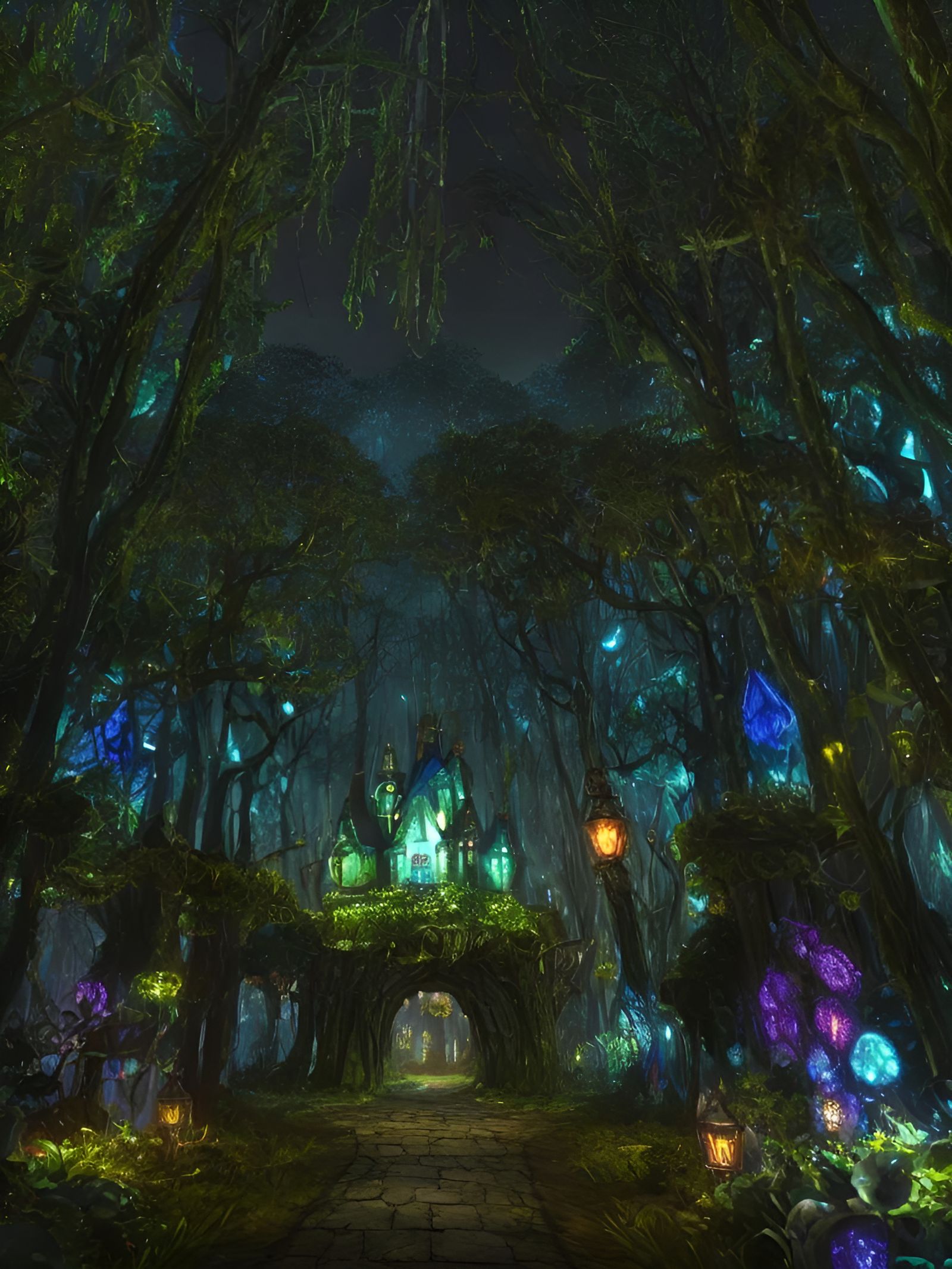 Goblincore Tree Village in Dark Fairytale Land