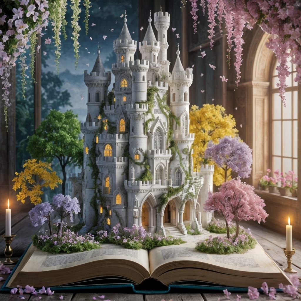 Whimsical White Limestone Castle in Vibrant Springtime Wonde...