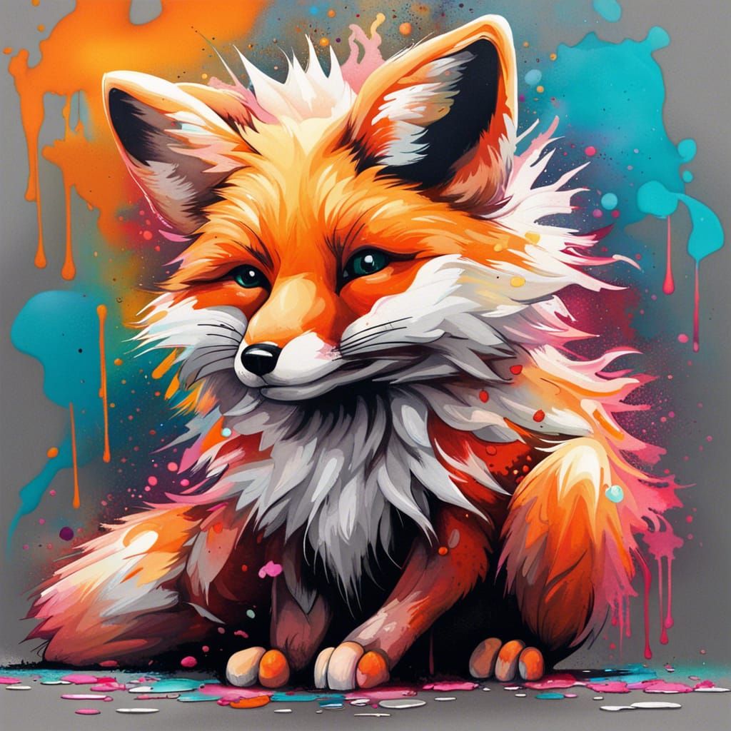 Cute Fox in Graffiti Splash Art Style