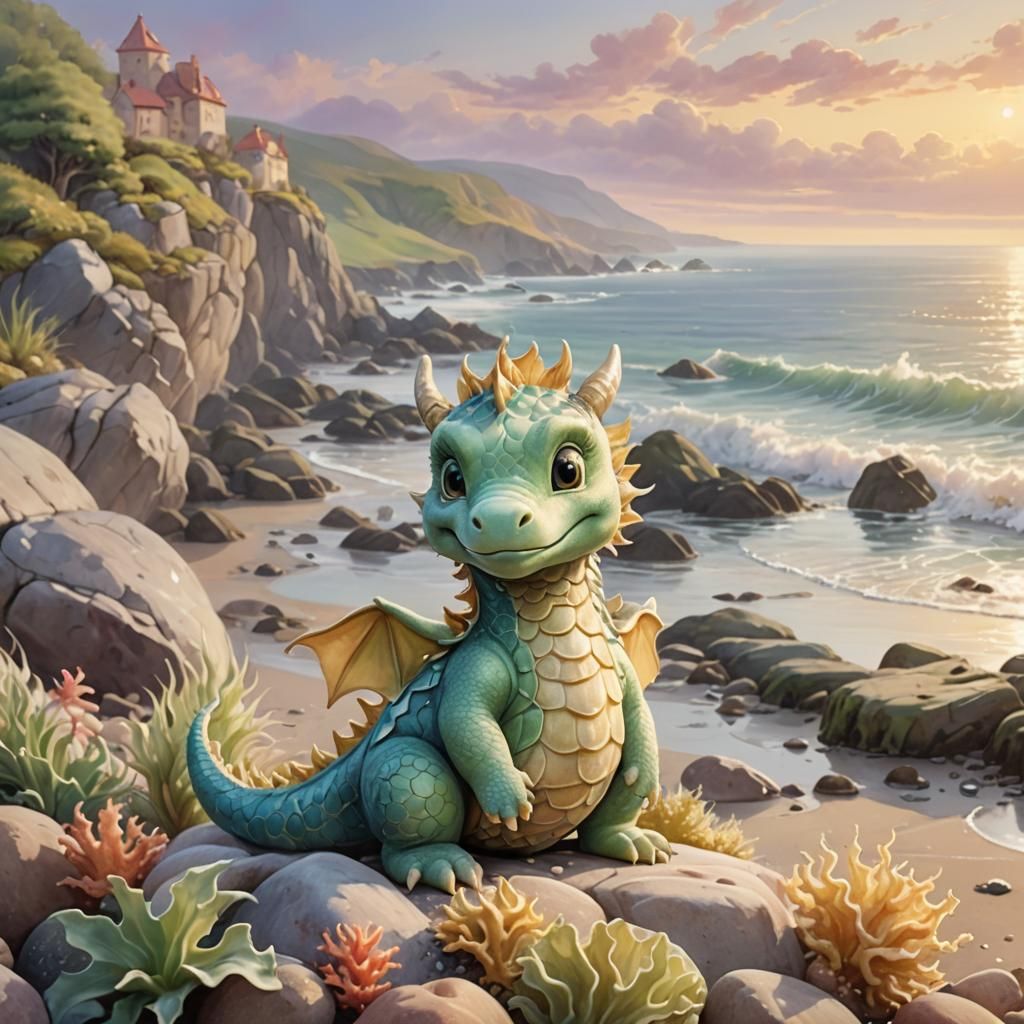 Puff the Magic Dragon: Whimsical Beach Illustration