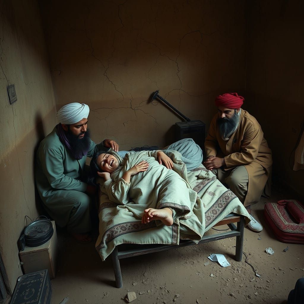 A Young Afghan Woman Gives Birth in a Rural Setting, Amidst....