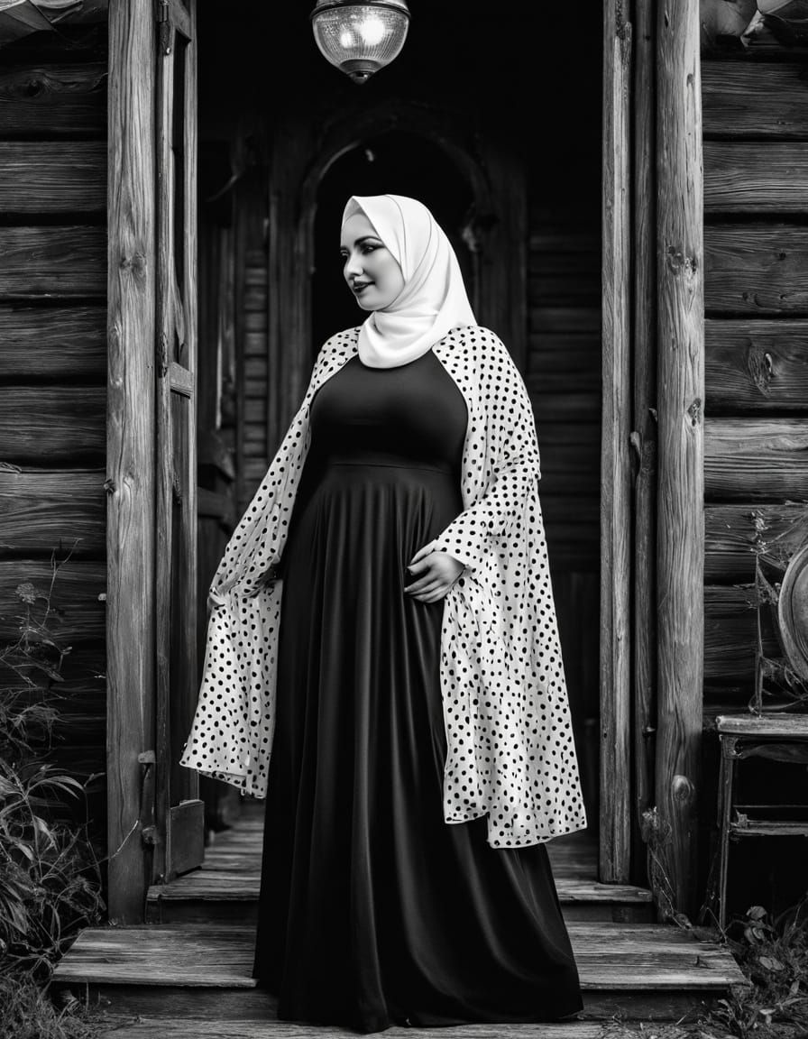 Vintage Gothic Hijabi Woman in Old Wooden House