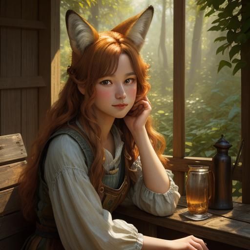 Girl with Fox Features, Oil Painting by Gurney