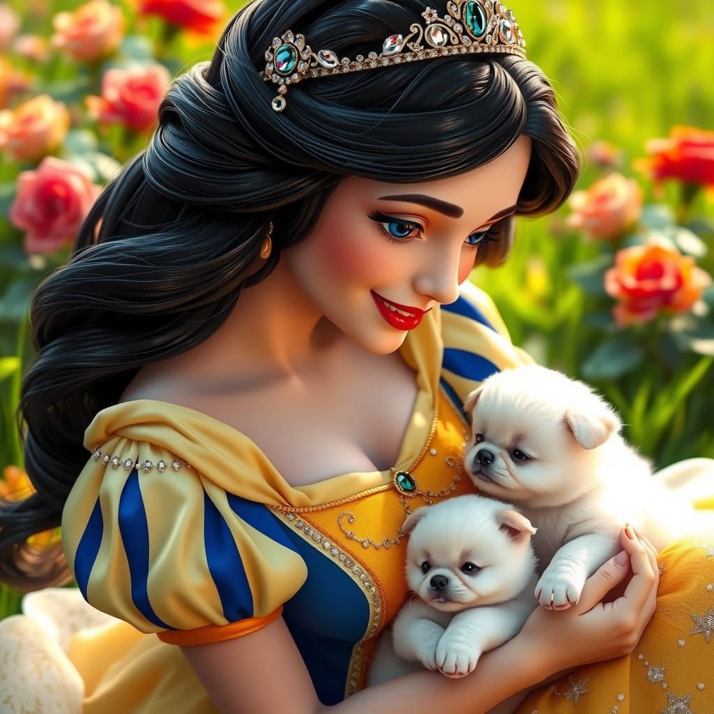 Snow White Portrait with Puppies, Detailed Concept Art
