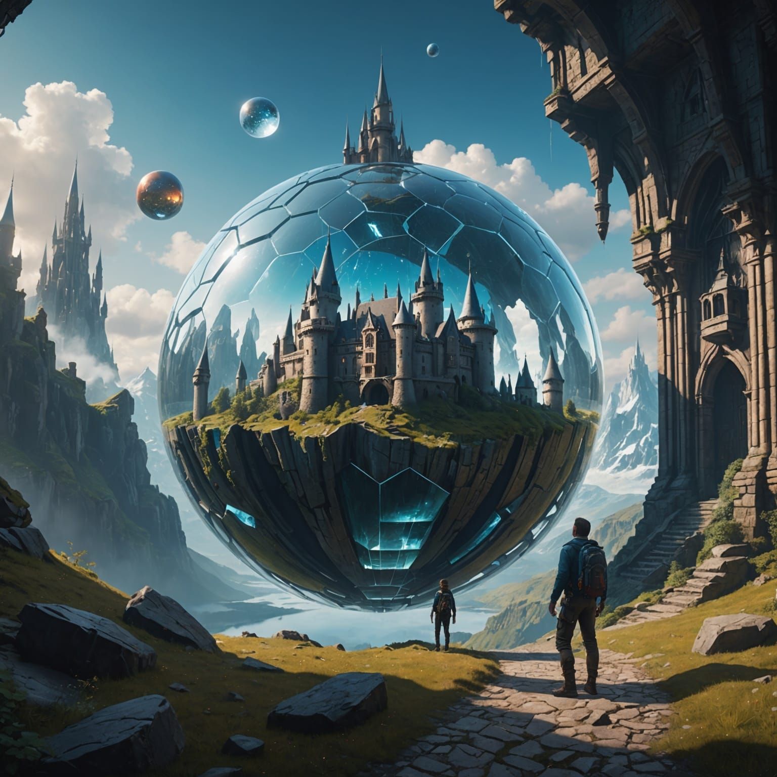 Futuristic Castle Encased in Crystal Ball