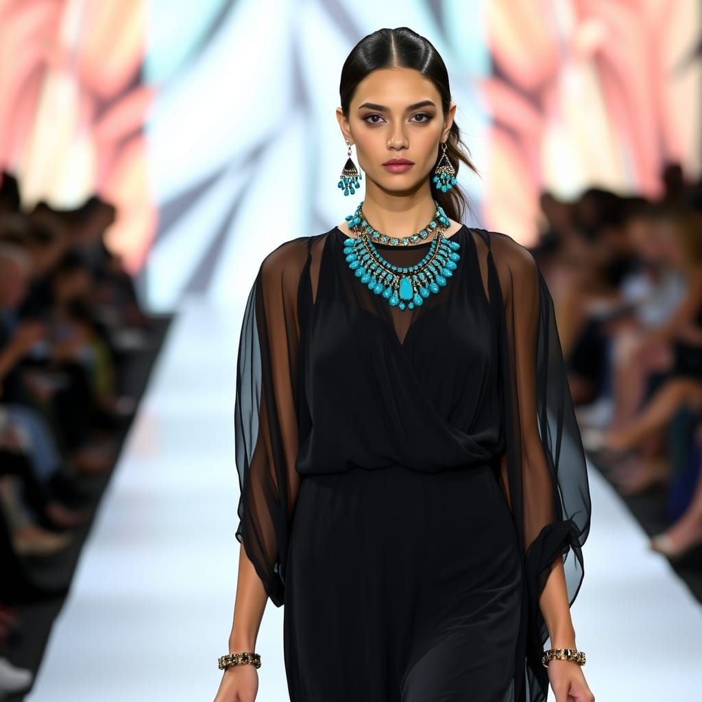 Model in Turquoise Jewelry on Fashion Runway