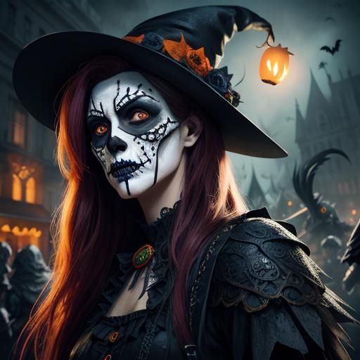 Detailed Halloween Parade in Splash Art Style