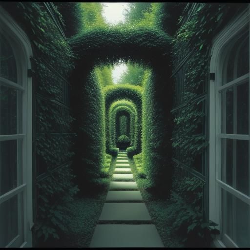 Eerie Old Film Hedge Maze in Liminal Space
