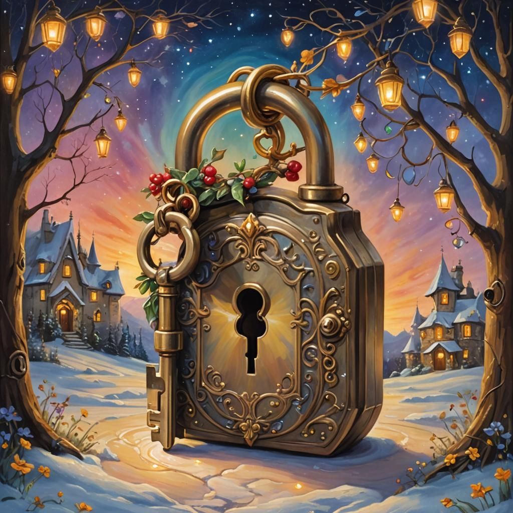 Magical Key and Lock Embrace Under Fairylights