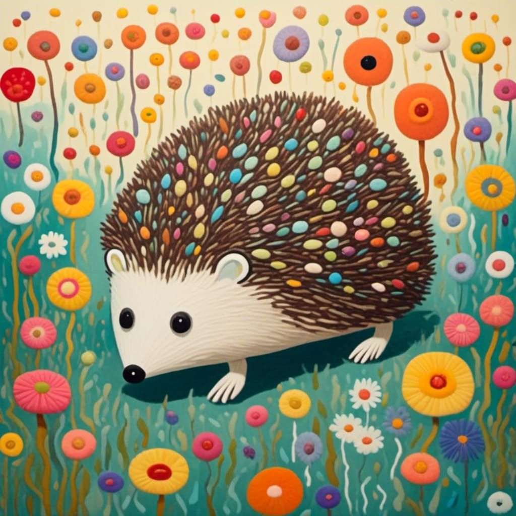 Hedgehog in Flower Garden as Impressionist Painting