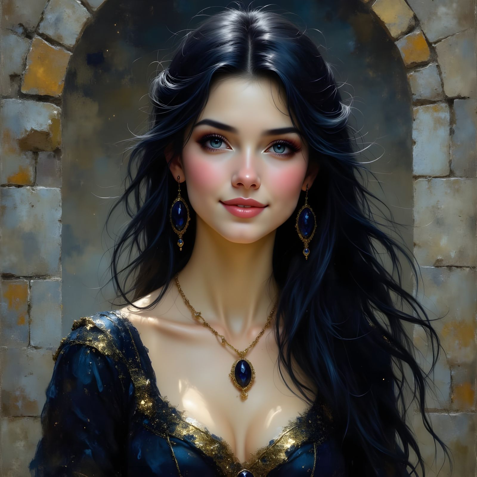 Norse Goddess Portrait with Black Hair and Blue Eyes