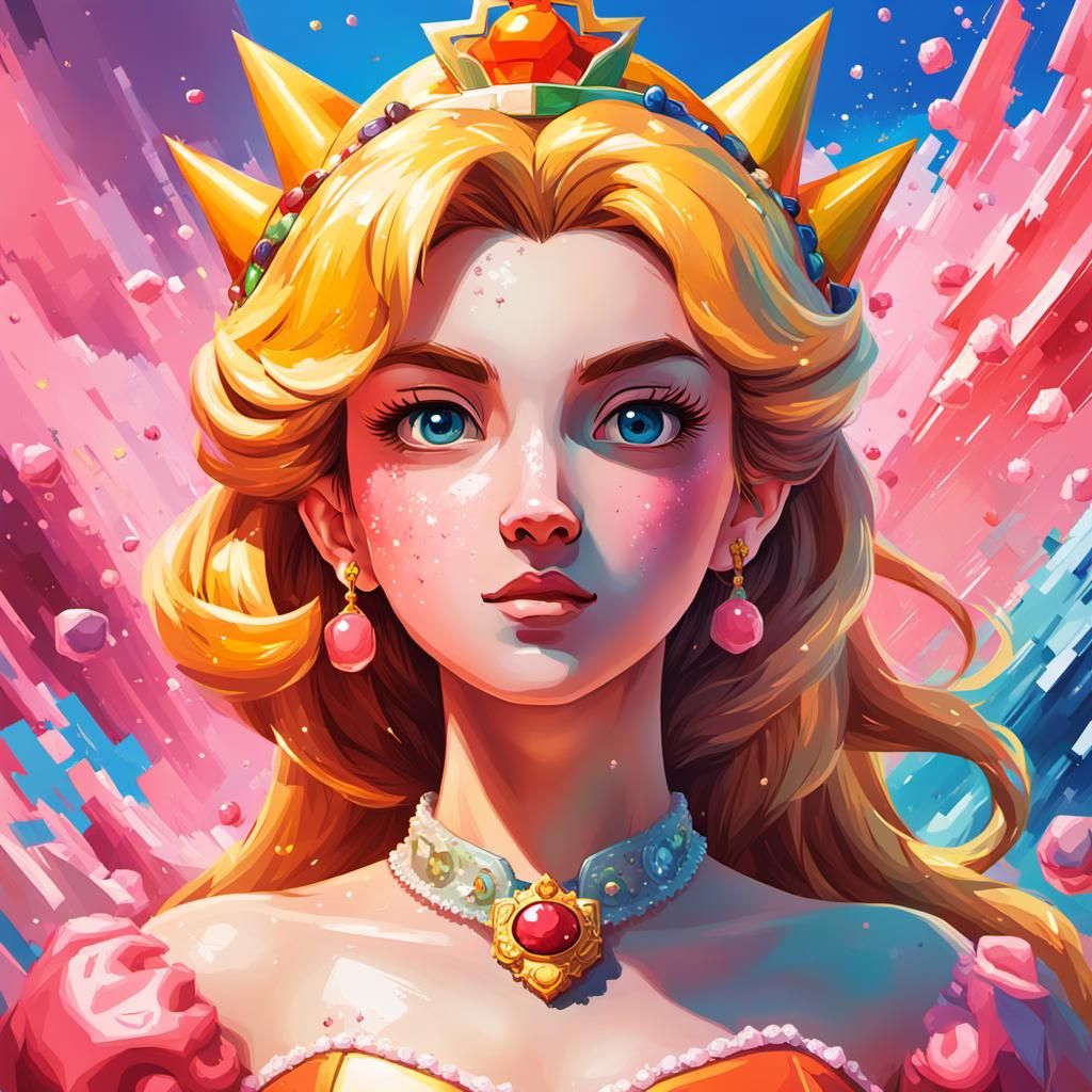 Hyperrealistic Pixel Art Princess Peach Splash Art