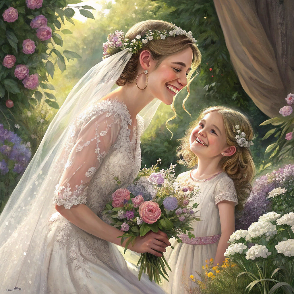 Bride and Flower Girl in Whimsical Watercolor Style