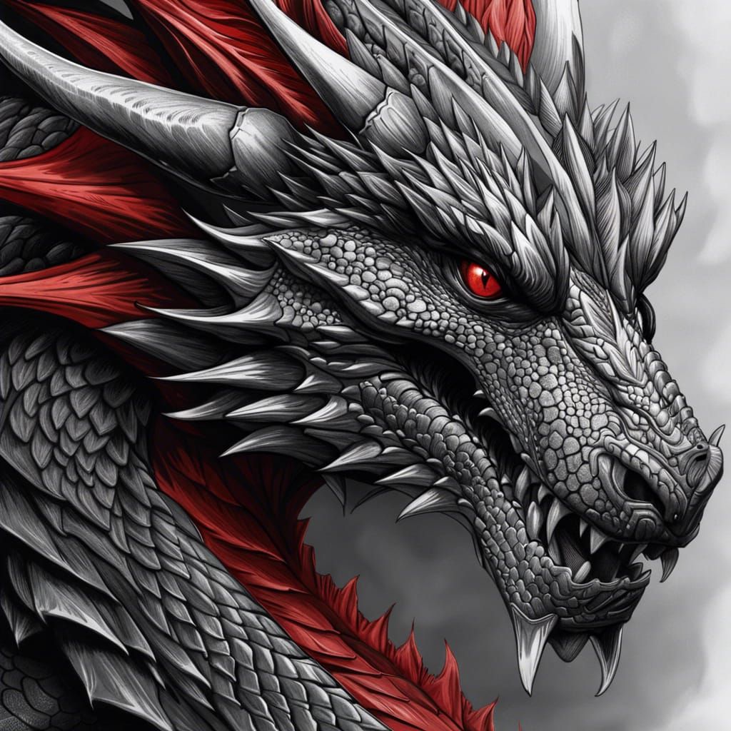 Detailed Dragon Portrait in Pencil Sketch Style