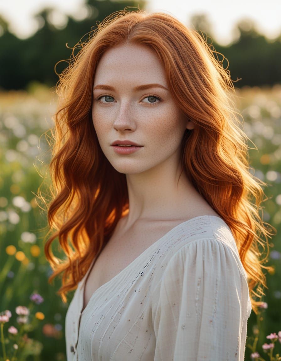 Redhead in Wildflowers: Professional Portrait Photography