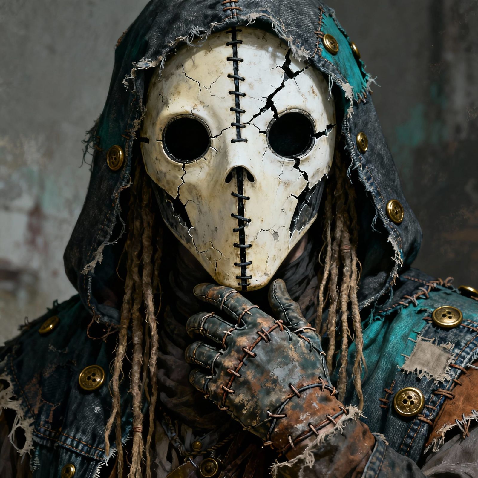 Eerie Masked Figure in Hooded Cloak