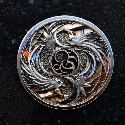 Ice and Fire Yin Yang Medallion in Mosaic Style