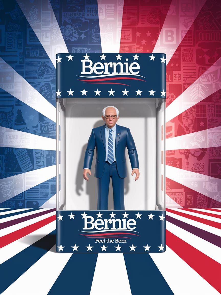 Bernie Sanders Action Figure Box in Star-Spangled American D...