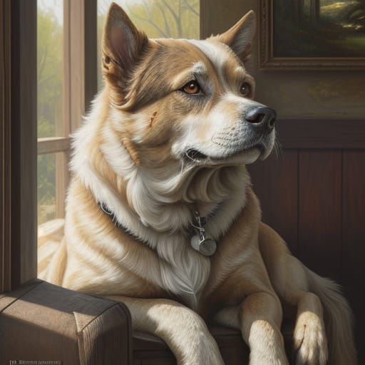 Old Dog Portrait in Textured Oil Paint