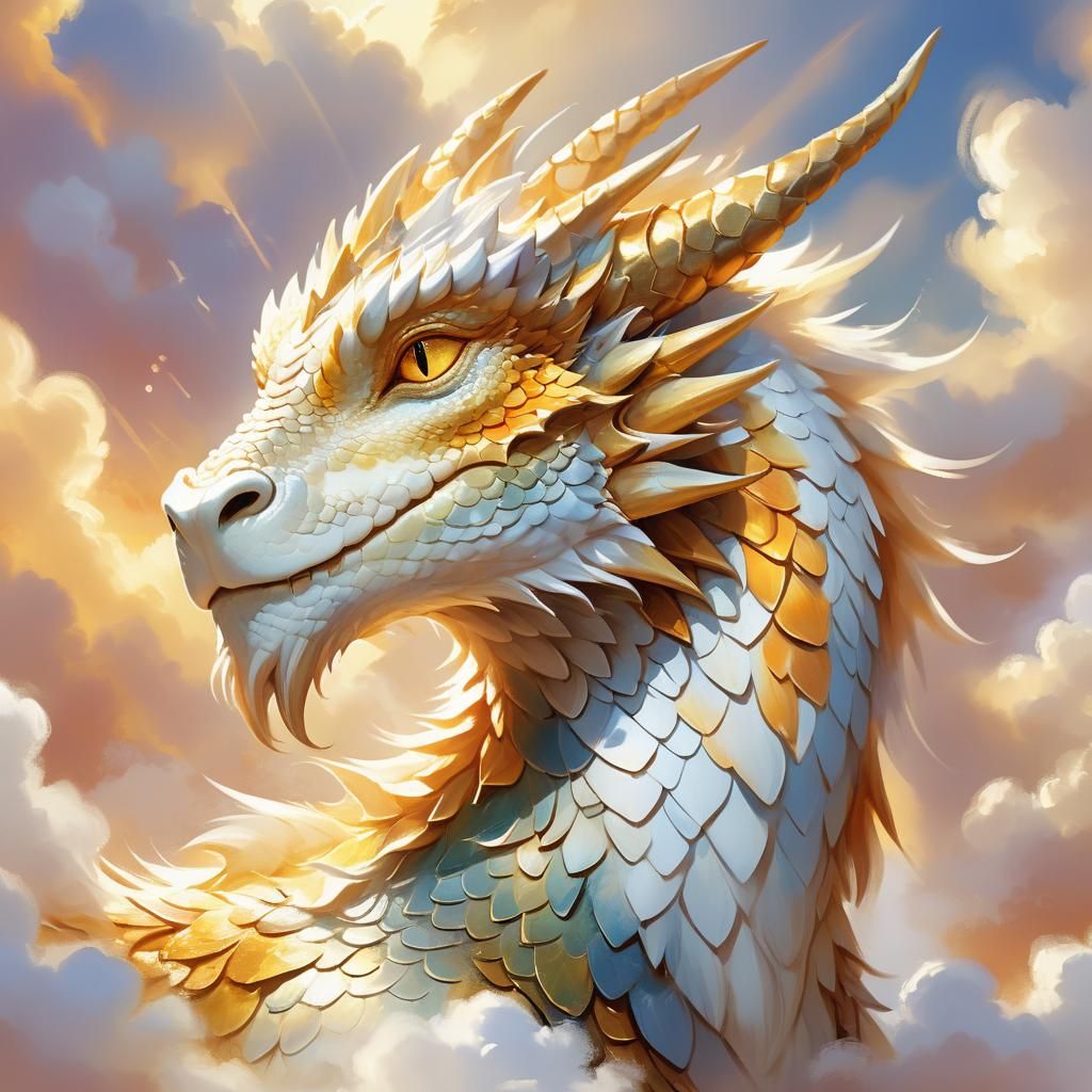 Serene Dawn Dragon Basking in Divine Light