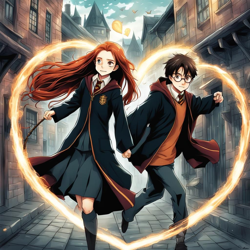 Harry Potter and Ginny Weasley in Anime Style