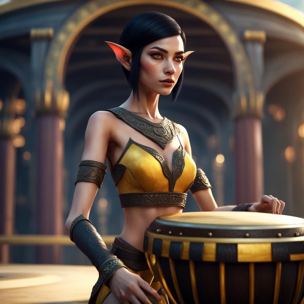 Fantasy Elf Drummer in Amphitheater Setting