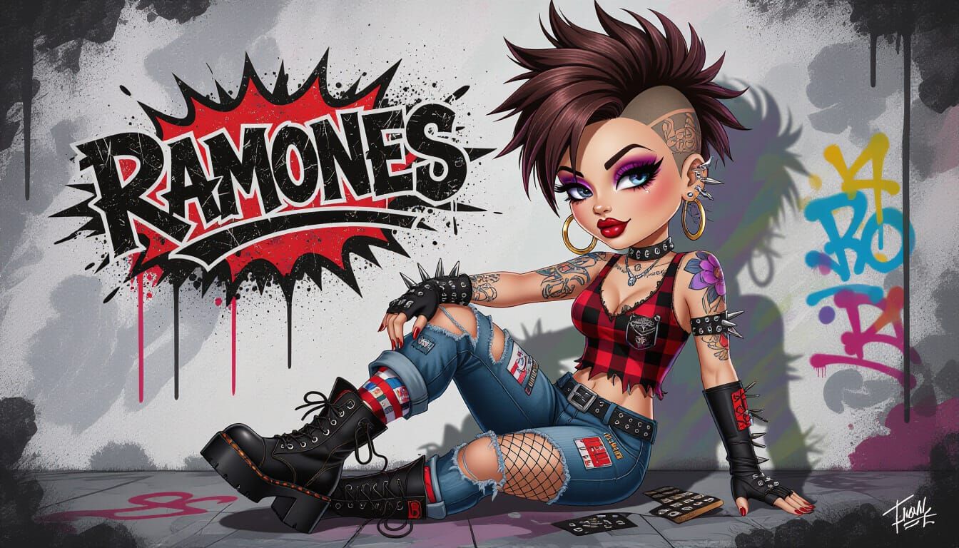 Punk Chibi Fashionista Goddess in Graffiti Style