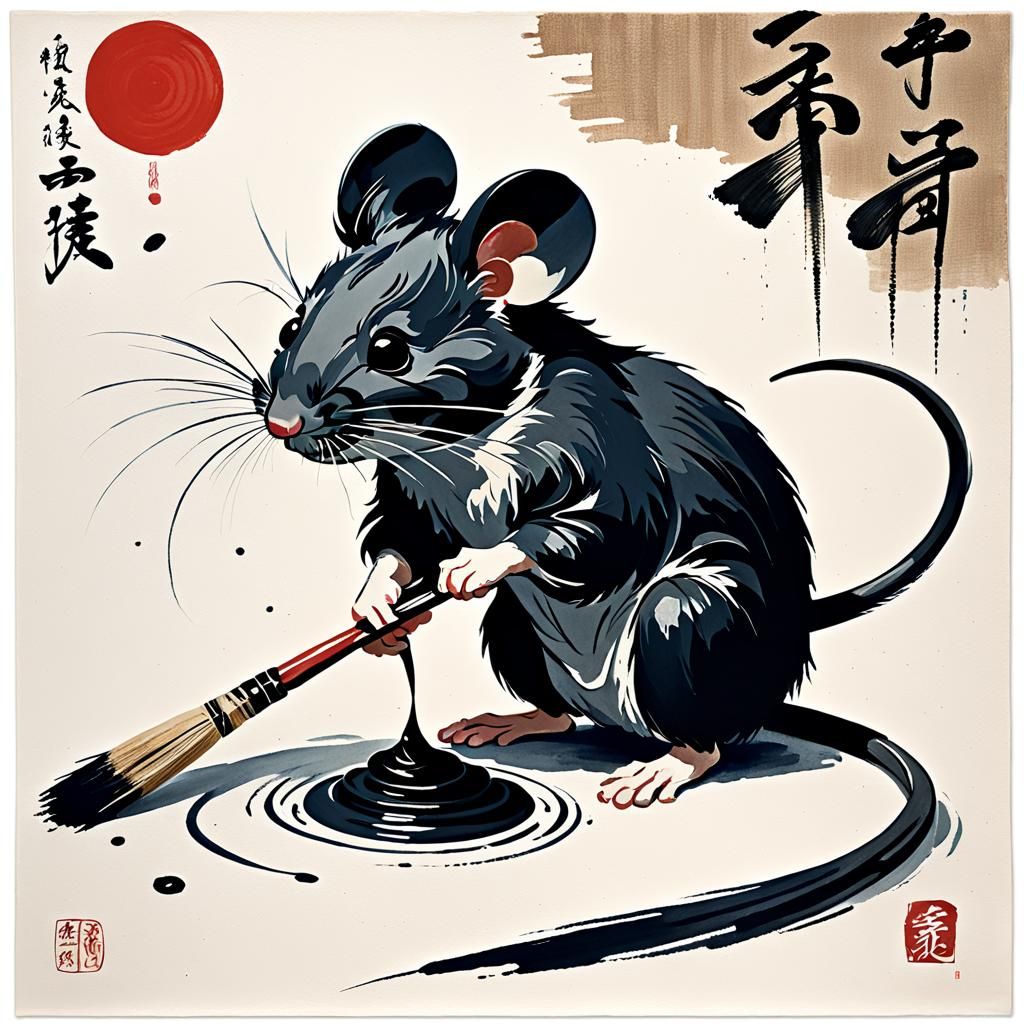 Mouse Calligraphy in Ukiyo-e Expressionist Style