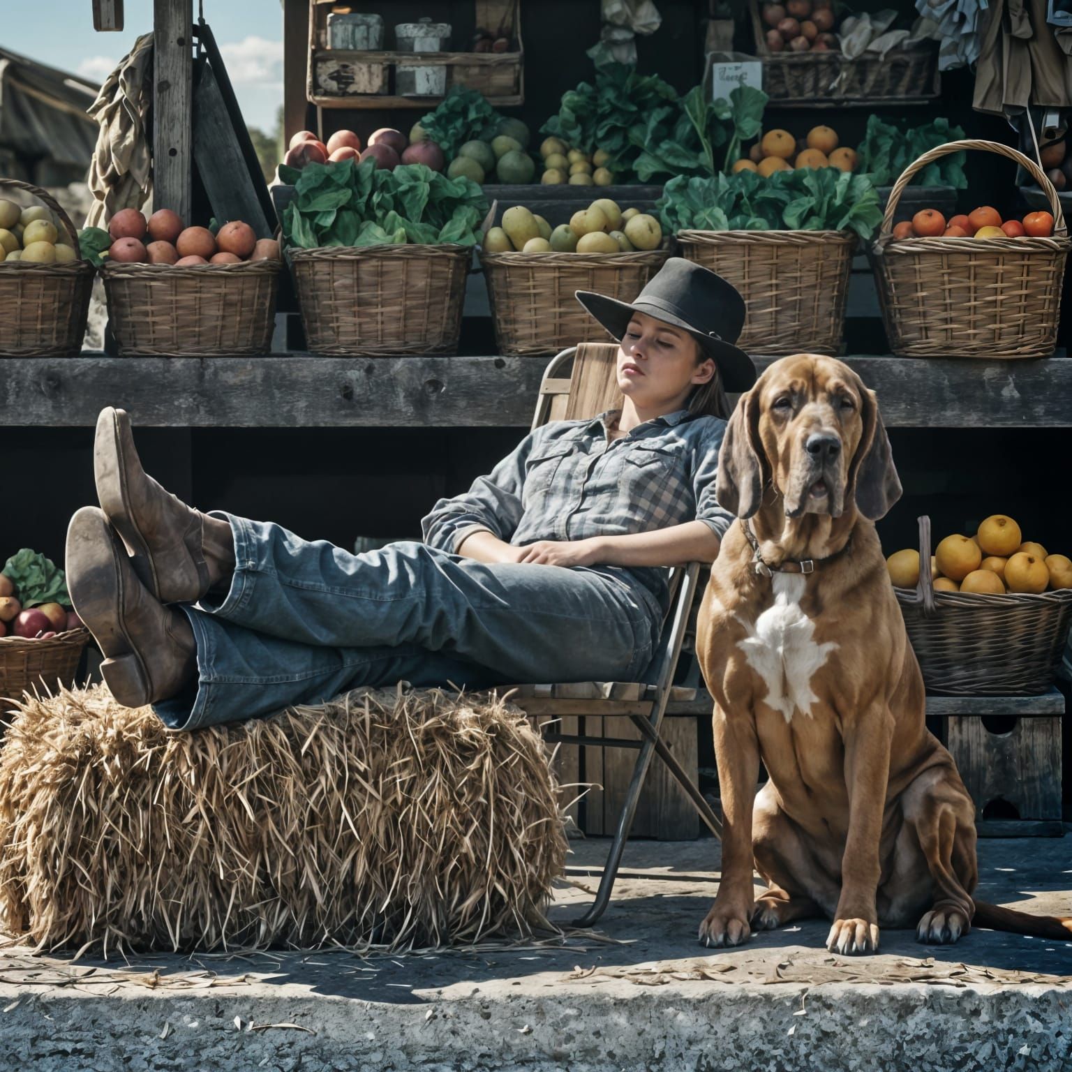 Cowgirl Sleeping by Hay Bale, Cinematic Western Style